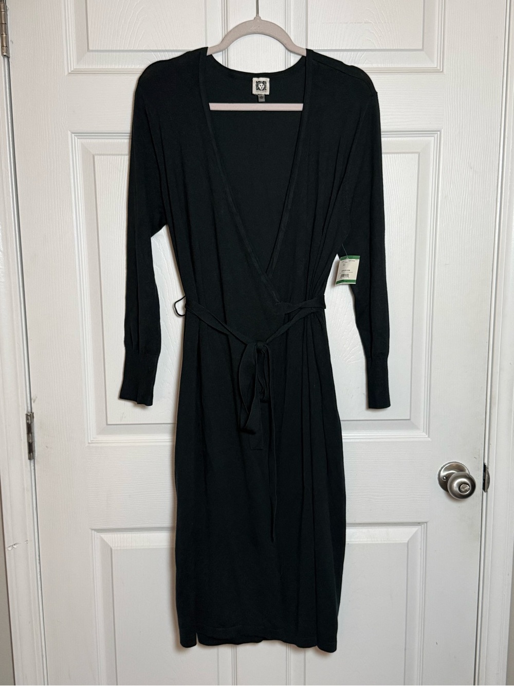 Anne Klein Charcoal Tie-Waist Sweater Dress